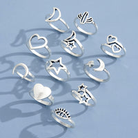 Eleven Sets Of Personalized Retro Hollow Love Stars Moon Cactus Eyes Ring