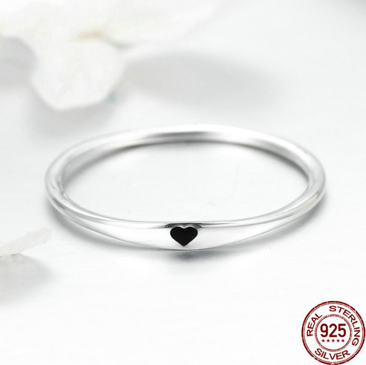 925 Sterling Silver Round Circle Pure Finger Ring Simple Heart Engrave Rings