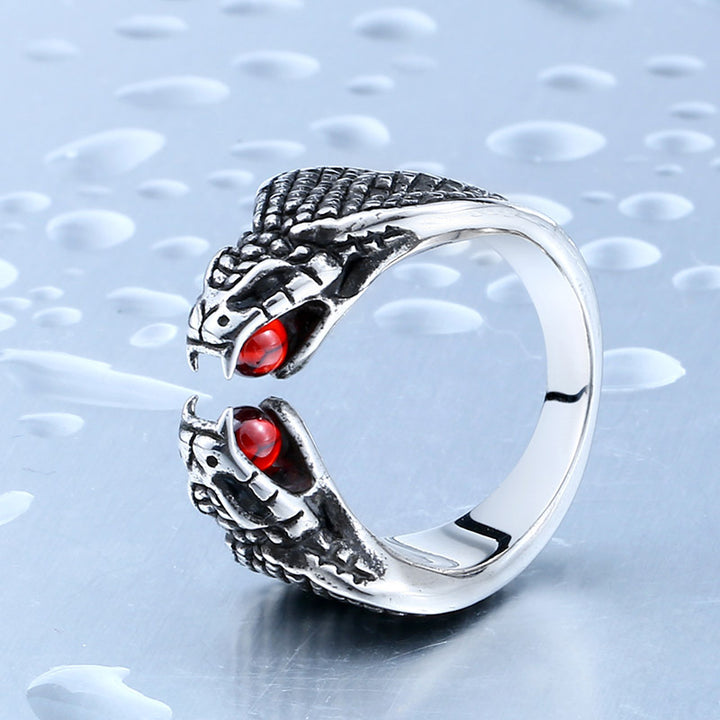 Titanium Steel Red Diamond Snake Ring