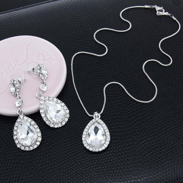 Two-Piece Bridal Jewelry Wedding Rhinestone Earrings Pendant Necklace