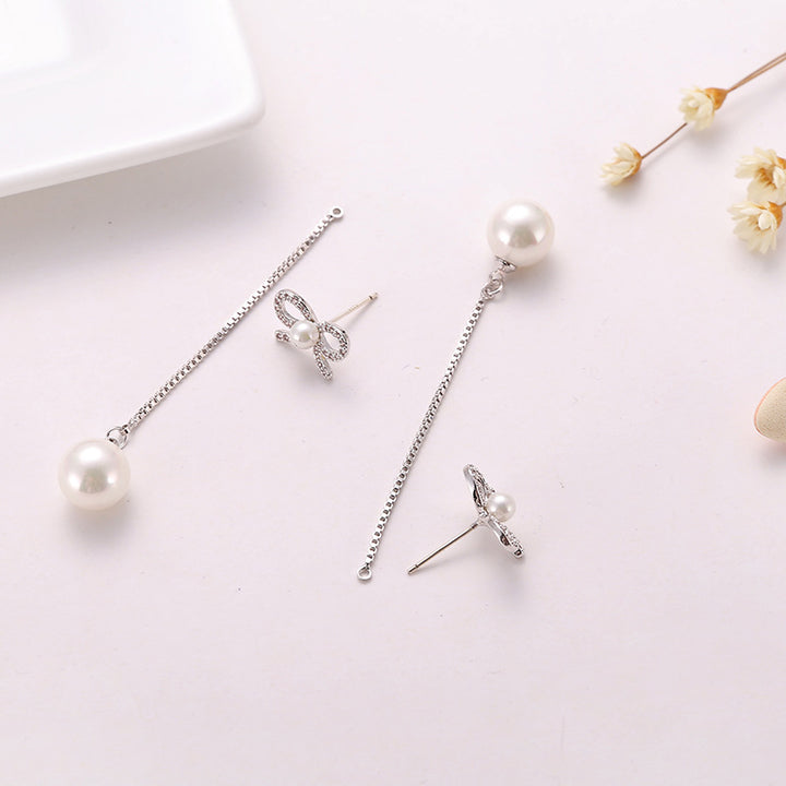 Sterling Silver Needle Bow Earrings Long Pendant Pearl Hypoallergenic Earrings Copper Jewelry Two Ways