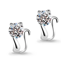 Stud earrings temperament hypoallergenic earrings Korean diamond cute kitten jewelry