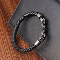 Black Genuine Leather Chain Bracelet Magnetic Buckle