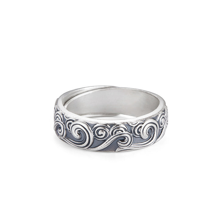 999 Sterling Silver Embossed Auspicious Cloud  Men's And Women's Pure Silver Solid Ring