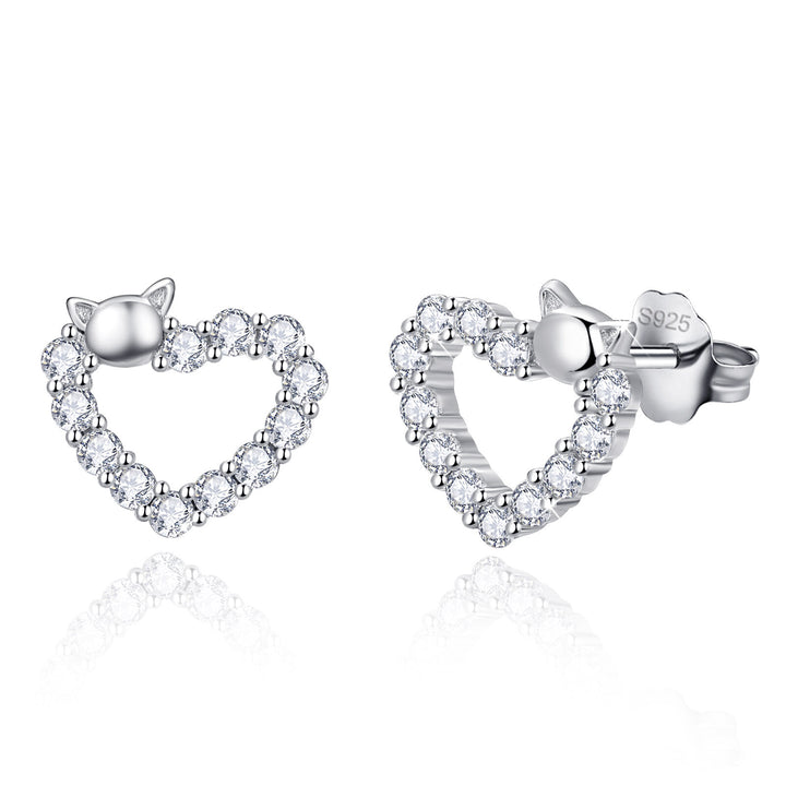 Heart Stud Earrings 925 Sterling Silver Heart Earrings Small Earrings Kitten Earrings Jewelry Gift for Women Girls Kids Ladies