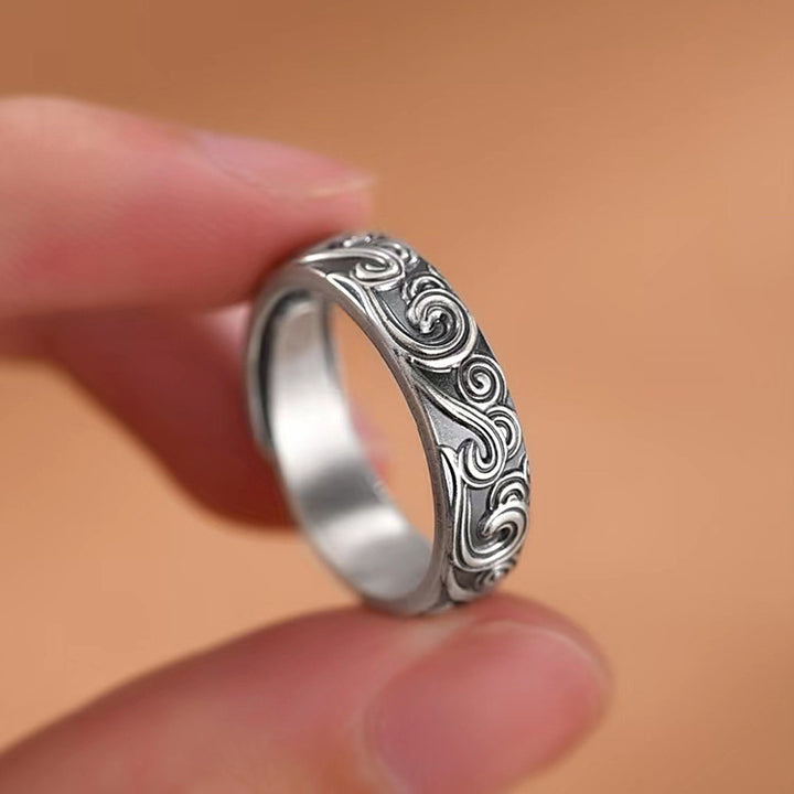 999 Sterling Silver Embossed Auspicious Cloud  Men's And Women's Pure Silver Solid Ring